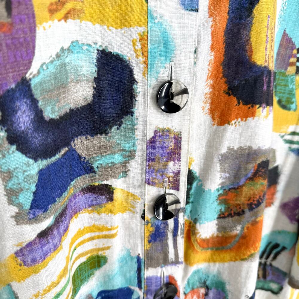 Ali Miles Plus Size 1X LINEN BLEND Abstract Blouse Shirt Top Wearable Art Artsy - Picture 7 of 10